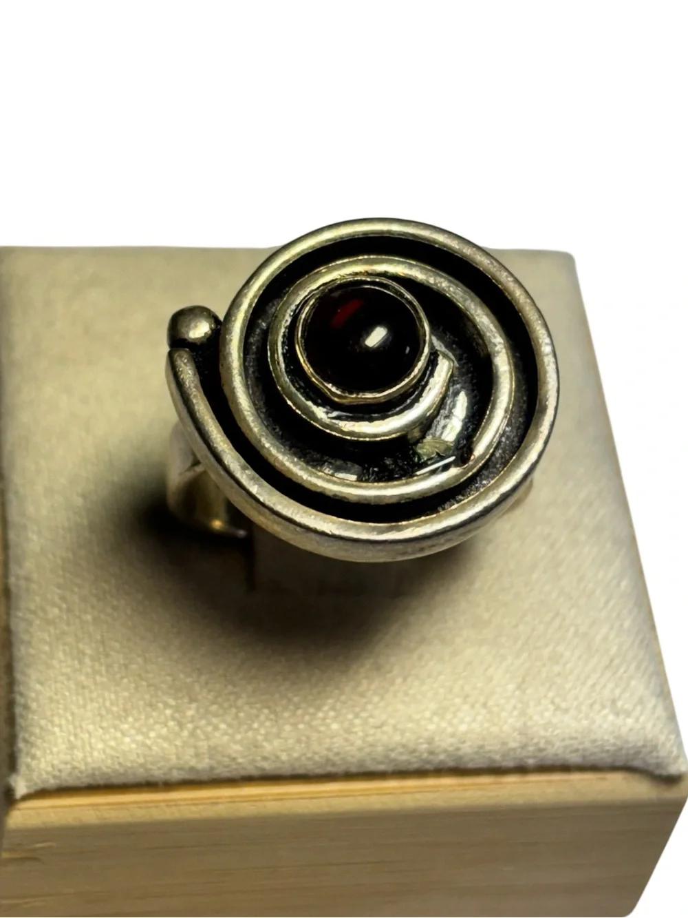 Silver Ring Bohemian Flair Retro Style Garnet Color Stone